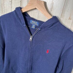 Polo Ralph Lauren Navy Blue Red Striped Knit Zip‎ Hoodie Kids XL 18/20